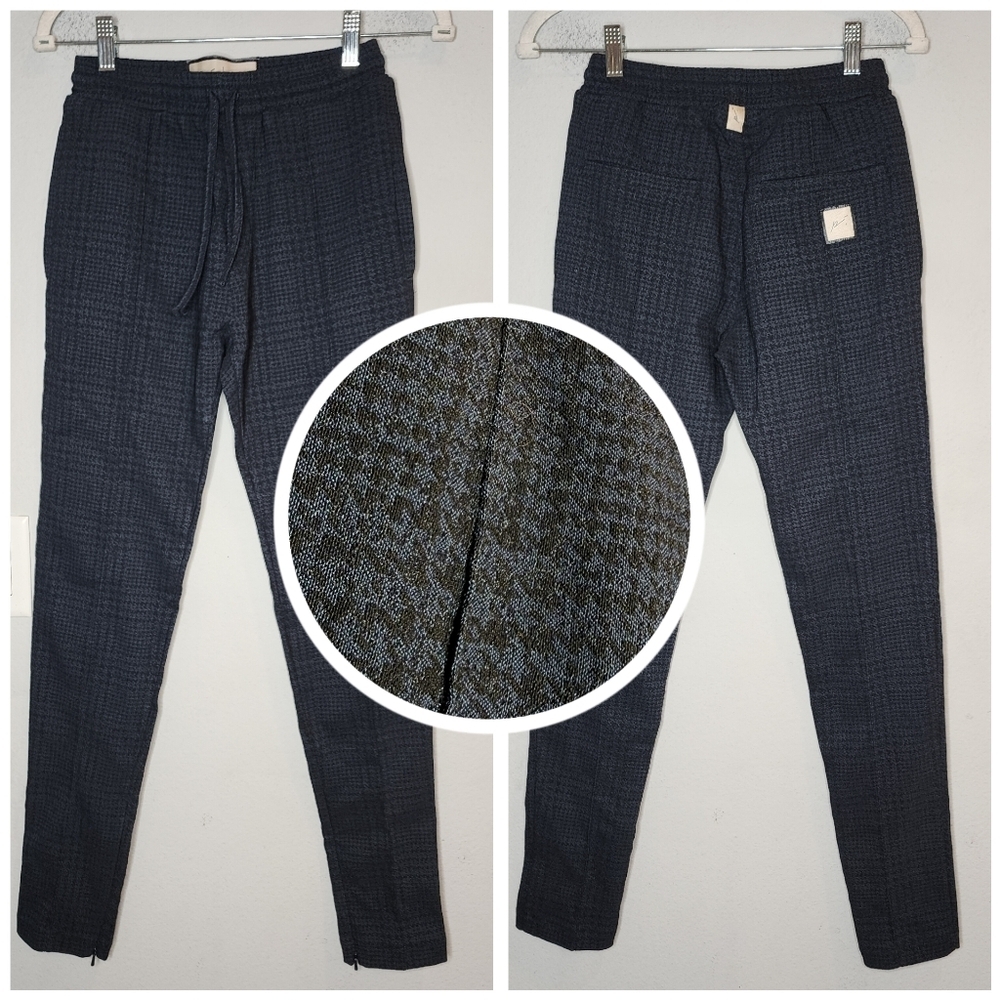 Prevu London Zip Ankle Blue Black Plaid Pull On Stretch Pants Size XS